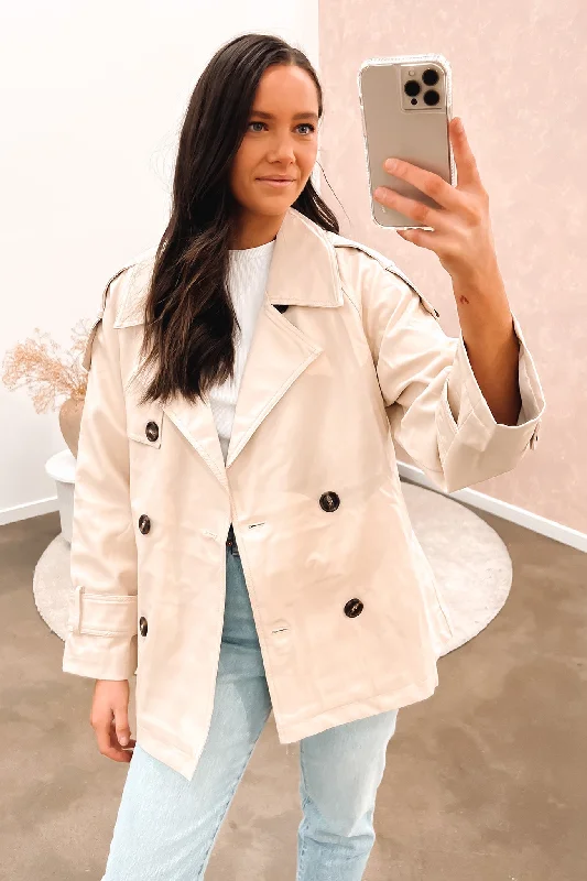 Act Fast Edith Pleather Jacket Cream