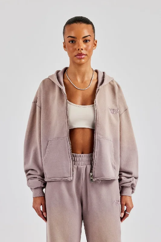 Savings Spectacular Washed Boxy Fit Zip Through Hoodie - Mauve
