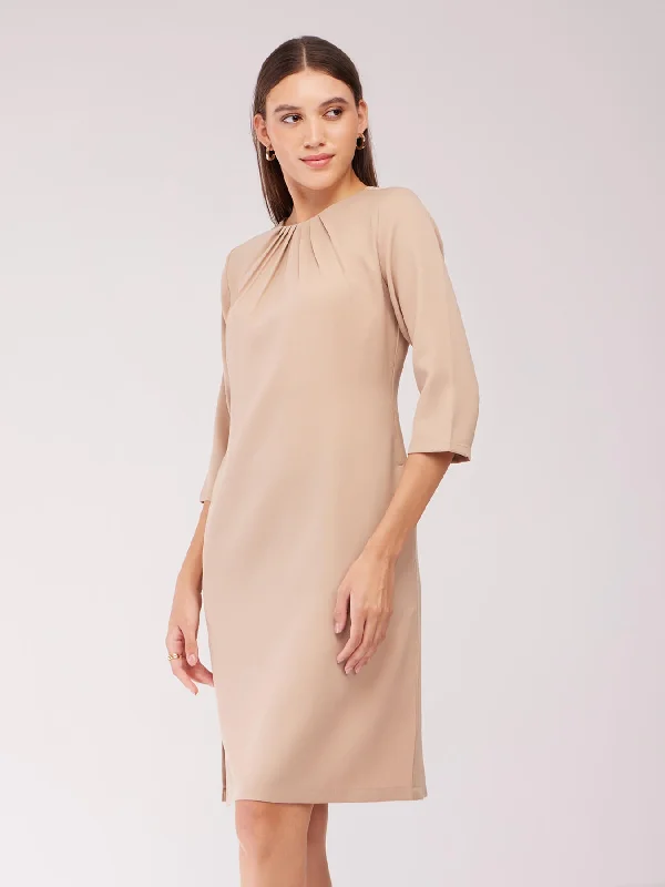 Super Bargain Pleated Shift Dress - Beige
