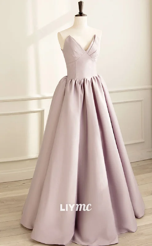 Lowest Price LP1922 - Simple A-line Satin Pink Long Prom Dress, Formal Bridesmaid Dress