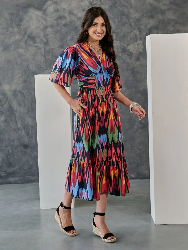YEAR-End Sale Ikat Print Black Maxi Dress