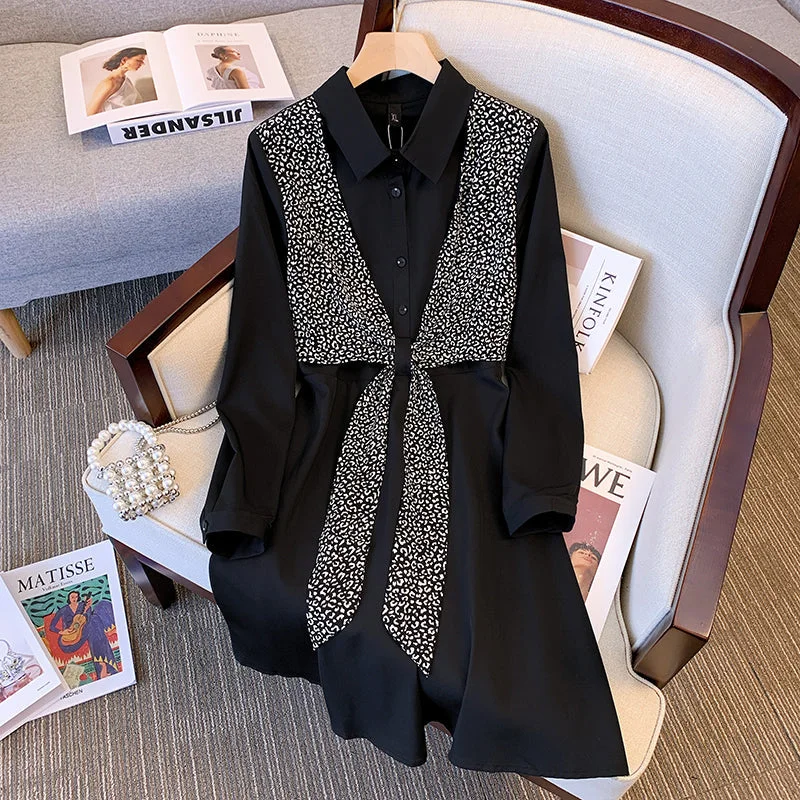 Don't Wait Plus Size Tie Long Sleeve Shirt Dress