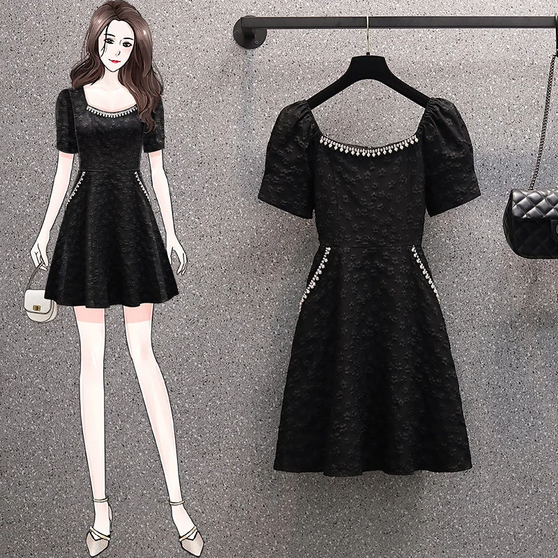 Value Deals Plus Size Black Square Neck Chanelesque Dress