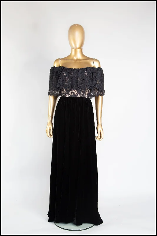 Vintage 1970s Black Ruffle Lace Dress