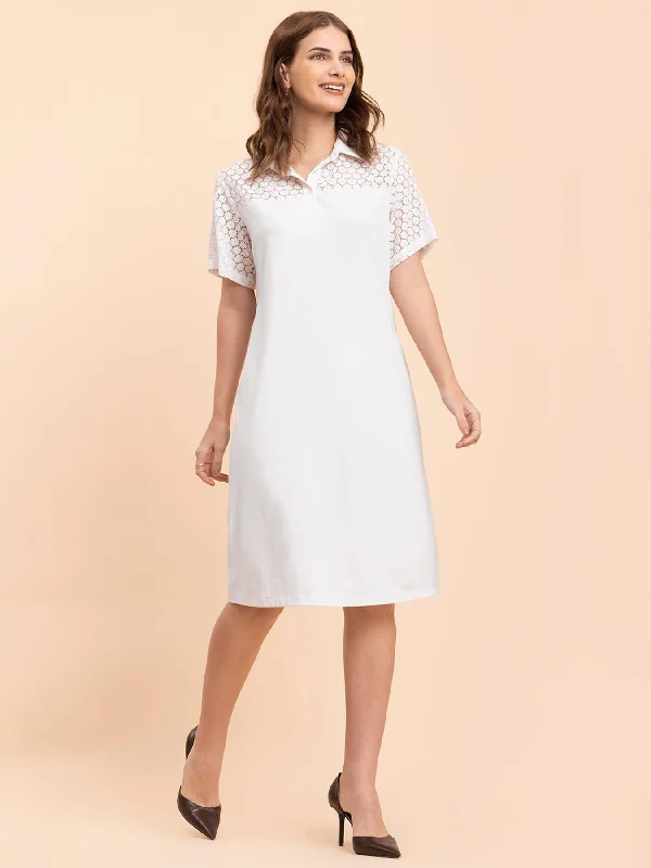 Deal of the Day Lace Detail Shift Dress - White