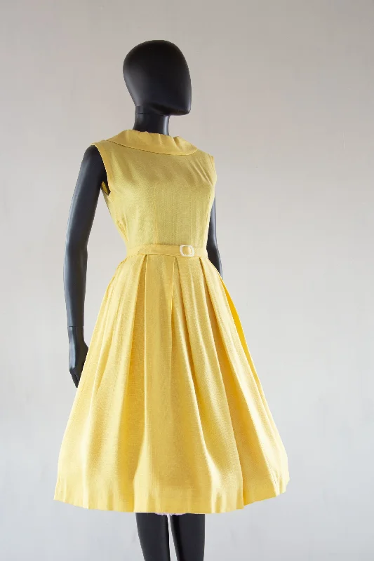 Vintage 1980s does 50s Yellow Linen Dress