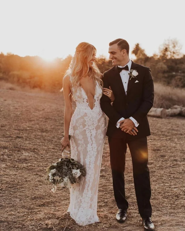 Exclusive Access Mermaid/Trumpet Attractive V-neck Lace Wedding Dress JKZ6306