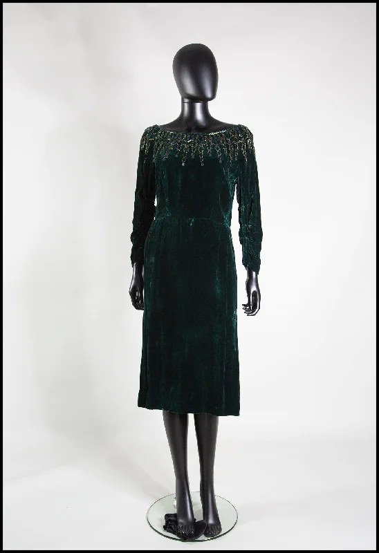 Vintage 1950s Green Velvet Dress