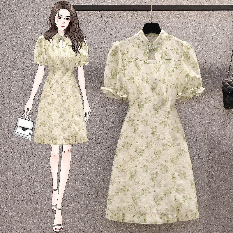 Amazing Deals Plus Size White Floral Cheongsam Dress
