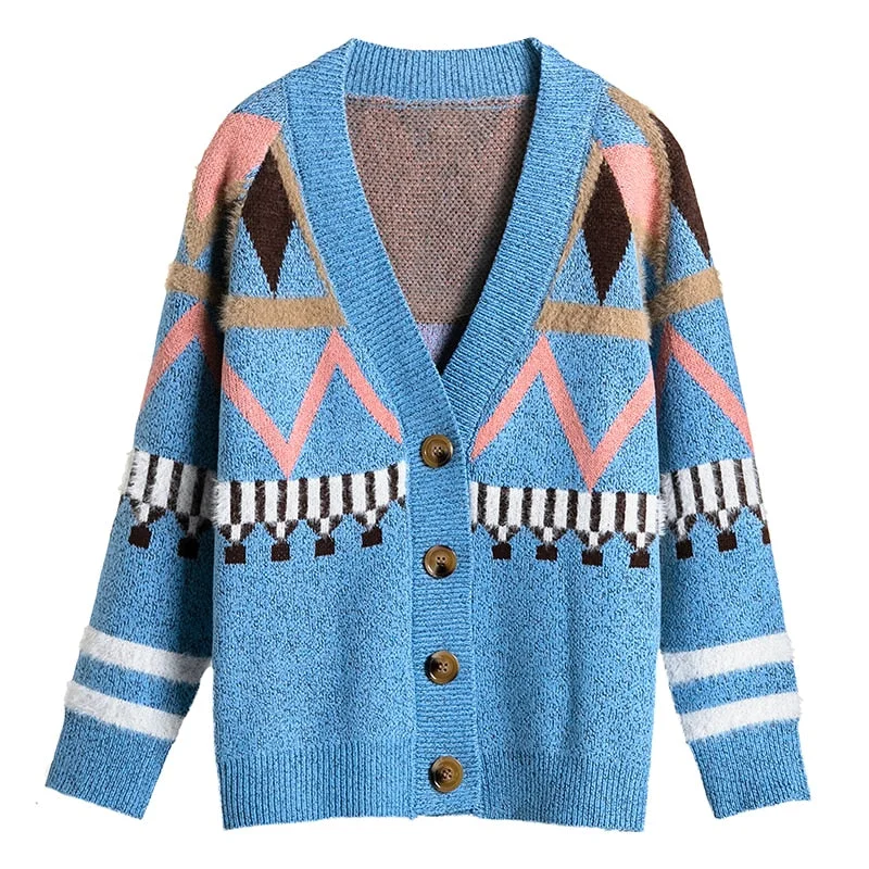 Online Only Geometric Print Leisure Sweater Cardigan Women