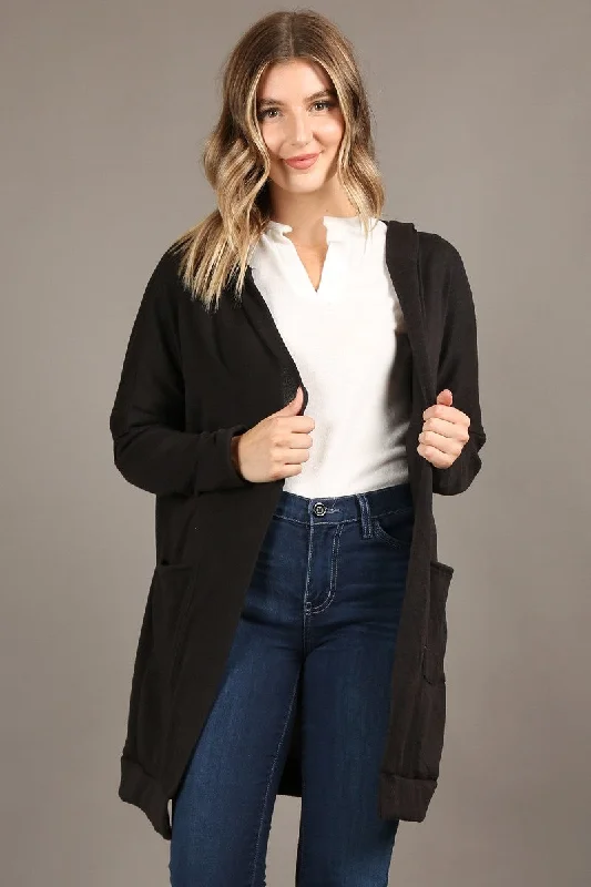Daily Deals 1180H Long body, open cardigan hoodie, long sleeves, front pockets