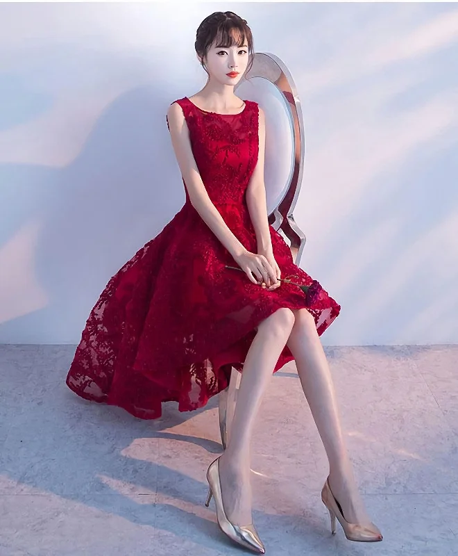 Final Sale Burgundy High Low Short Prom Dress, Homecomig Dress