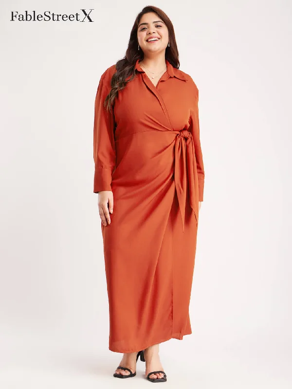 Massive Deals Solid Maxi Wrap Dress - Rust