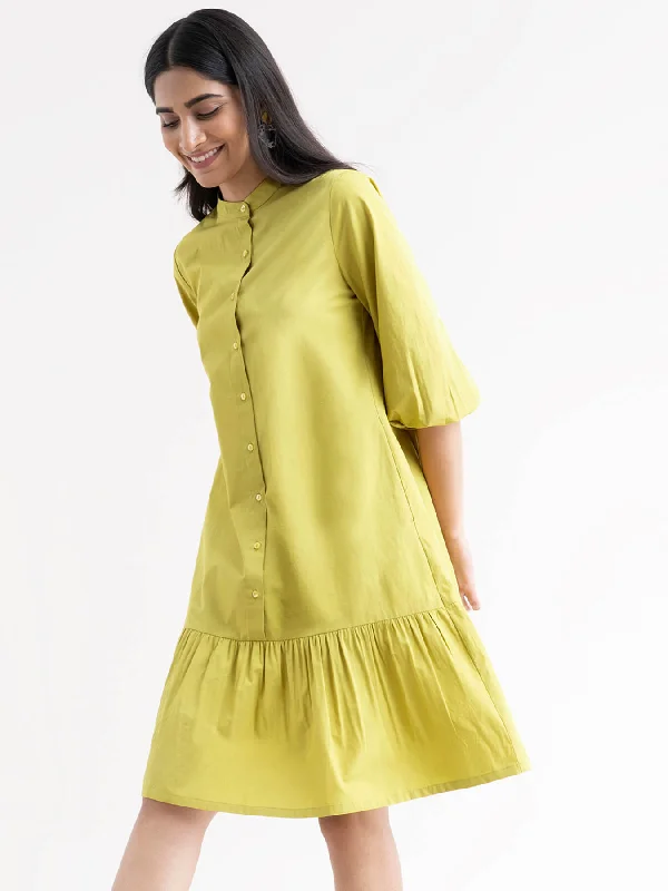 Price Rollback Cotton Tiered Dress - Acid Green