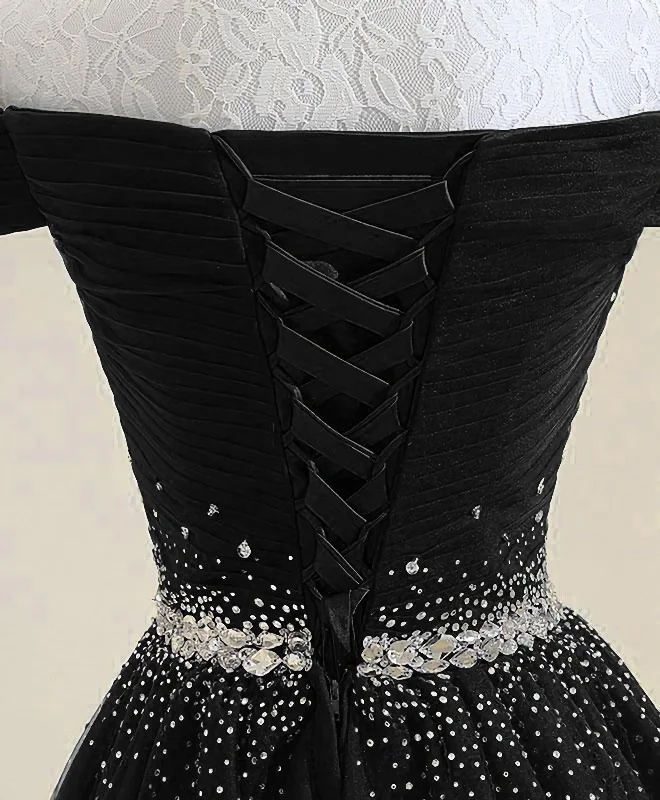 Mega Deal Black Tulle Sequin Long Prom Dress, Black Tulle Evening Dress