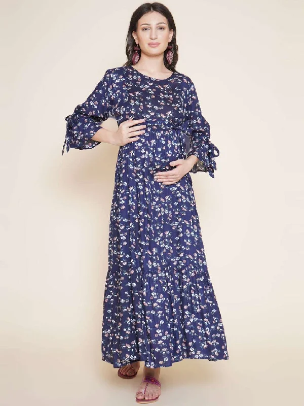 Flash Deals Navy Blue Maternity and Nursing Maxi Dress