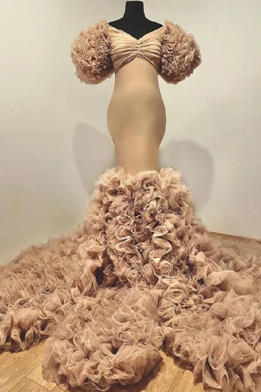 Hurry In Fabulous Mermaid Off-the-shoulder Ruffled Maternity Photoshoot Gown