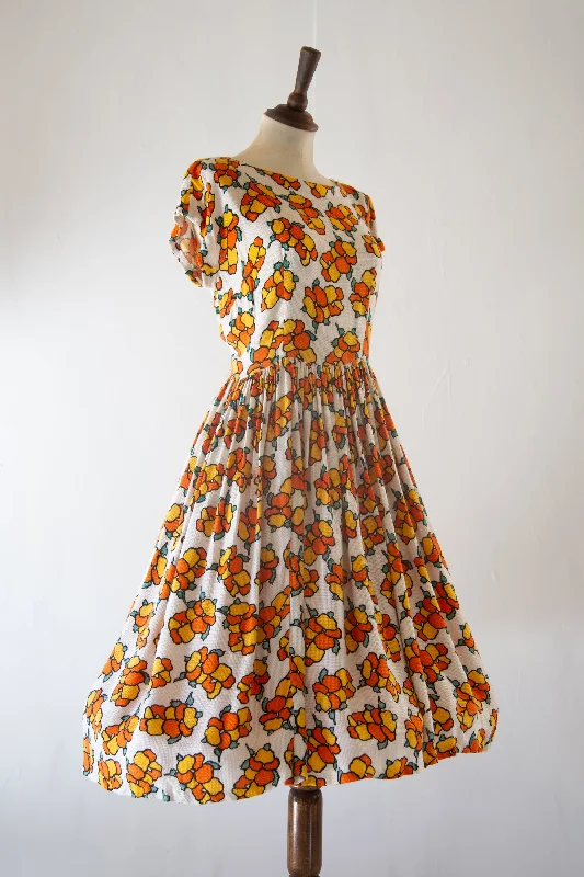 Vintage 1940s Citrus Print Summer Dress