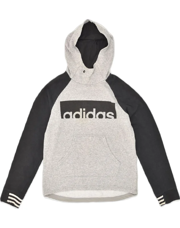 Discount Deals ADIDAS Womens Graphic Hoodie Jumper UK 8/10 Small Grey Colourblock Cotton