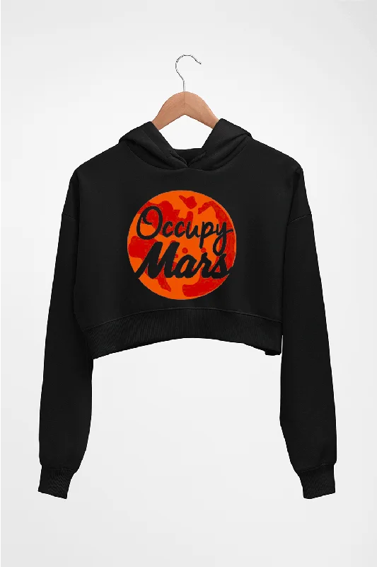 Markdown Madness Occupy Mars Elon Musk Crop HOODIE FOR WOMEN
