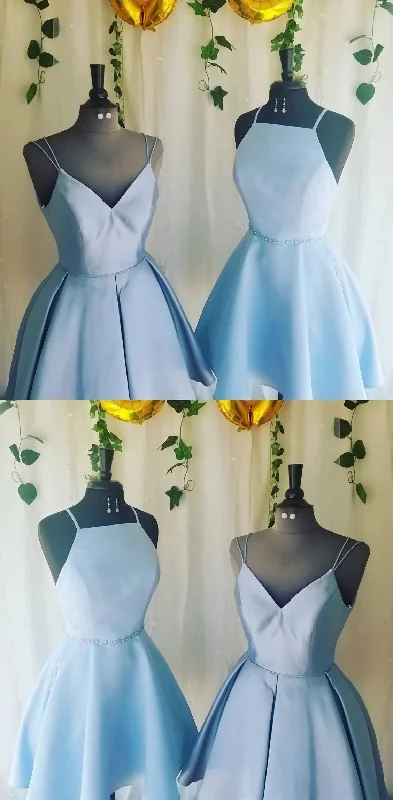 Price Break A Line V Neck Light Sky Blue Short Homecoming Dress With Pleats