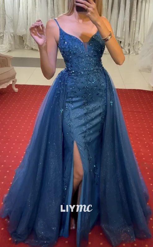 Limited Time Offer LP1995 - Spaghetti Straps V-Neck Appliques A-Line Prom Dress