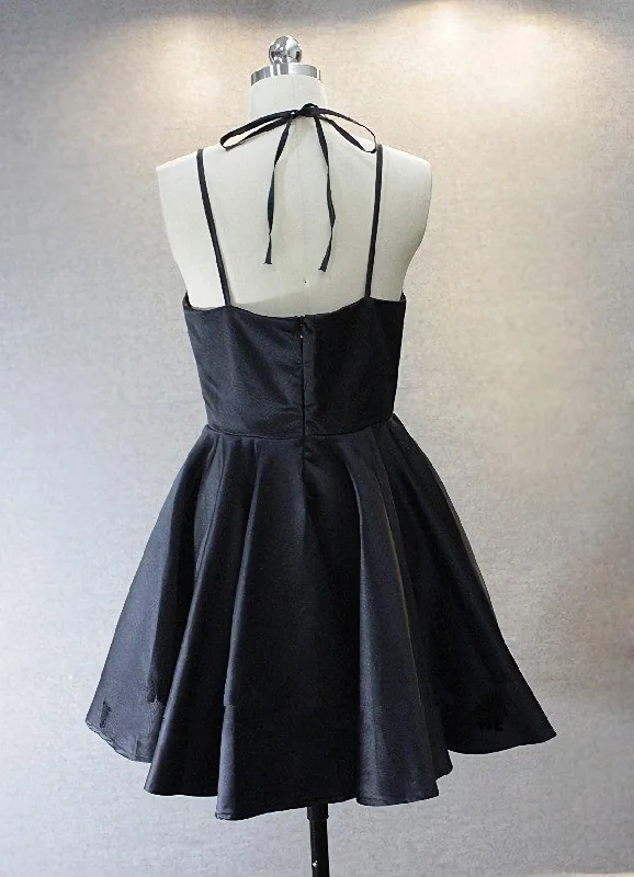 Unbeatable Prices A Line Dark Blue Satin V Neck Short Sleeveless Backless Prom Dresses