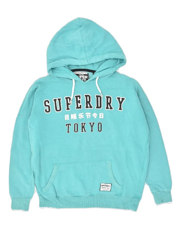 SUPERDRY Womens Oversized Graphic Hoodie Jumper UK 6 XS Turquoise Cotton