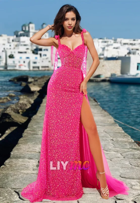 Limited Time Offer Sweetheart Straps Bead Embroidery Side Slit Sheath Prom Dress