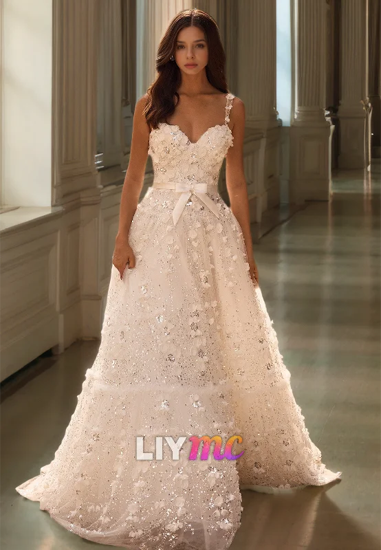 Deal Frenzy Sweetheart Straps Floral Appliques A-Line Prom Dress