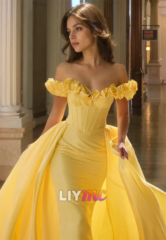 Year-End Sale Off-Shoulder Sleeveless Floral Embellished Mermaid Prom Dress