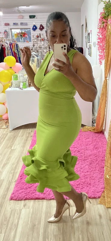 Don't Wait Ruffle Bottom Bodycon Sleeveless Midi Dress