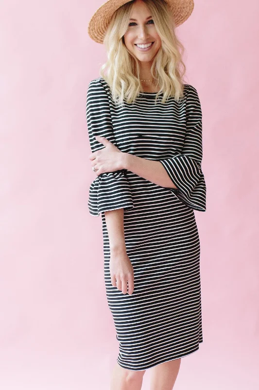 Bargain Blast Navy Stripe - Harper & Bay Bell Sleeve Nursing Dress