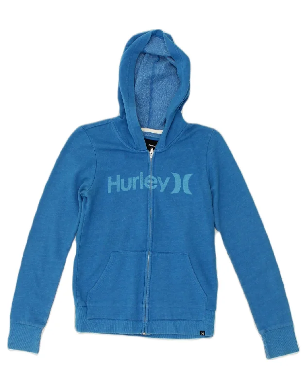 HURLEY Womens Graphic Zip Hoodie Sweater UK 8 Small Blue Cotton