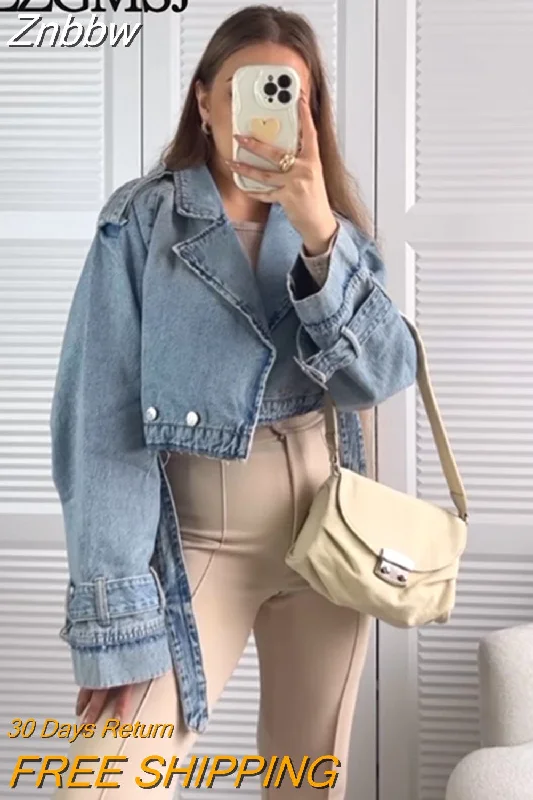 Unbeatable Prices Znbbw TRAF Women 2023 Spring Fashion With Belt Cowboy Short Coat Vintage Long Sleeve Pockets Female Outerwear Chic Tops Unbeatable Prices Znbbw TRAF Women 2023 Spring Fashion With Belt Cowboy Short Coat Vintage Long Sleeve Pockets Female Outerwear Chic Tops
