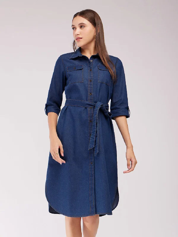 Denim Dress - Navy Blue