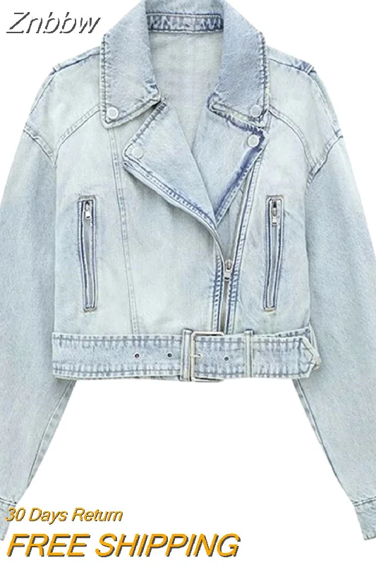 TIME-Limited Offer Znbbw TRAF - Women 2023 Spring Autumn Blue Denim Trench Coat Jacket Vintage Long Sleeve Belt Relaxed Female Outerwear Tops
