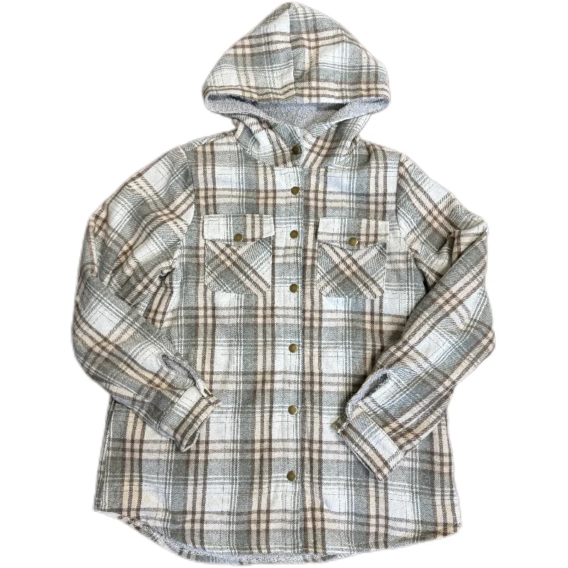New Deals Gray Plaid Sherpa Lined Shacket