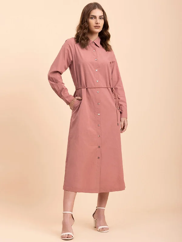 Hurry In Cotton Wing Collar Dress - Dusty Pink