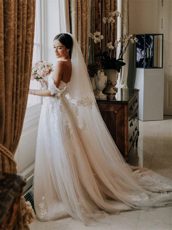 New Markdowns Off-the-shoulder A-line Wedding Dresses With Appliques JKB5105