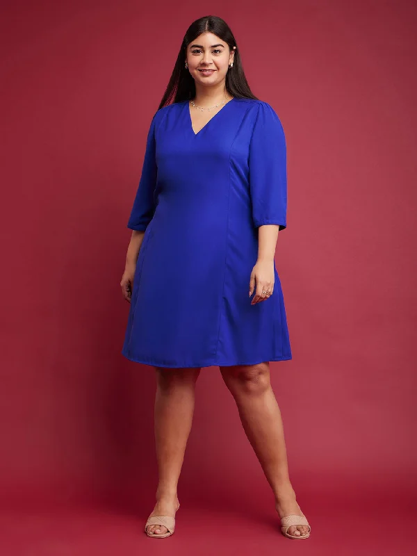 Price Reduction Solid A-line Dress - Royal Blue