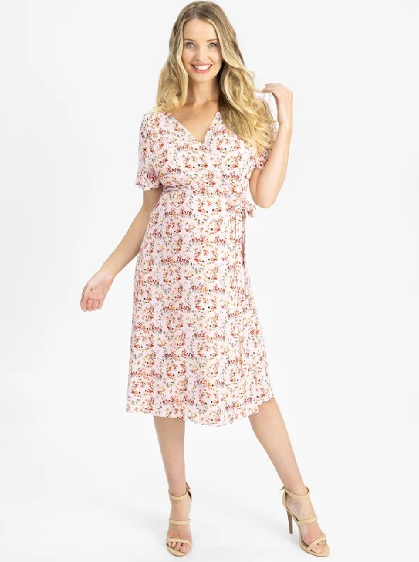 Special Promotion Maternity and Nursing Wrap Dress in Floral Pink