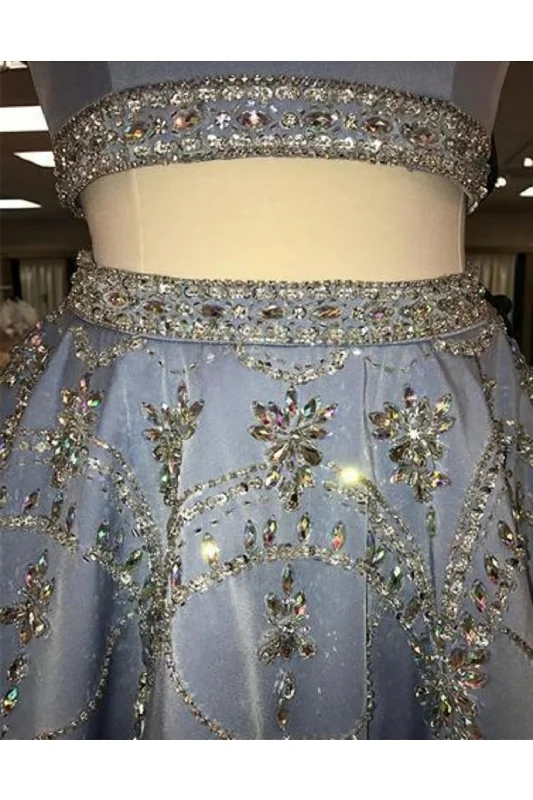 Price Smash A Line 2 Pieces Beaded Satin Short Homecoming Dresses, Scoop