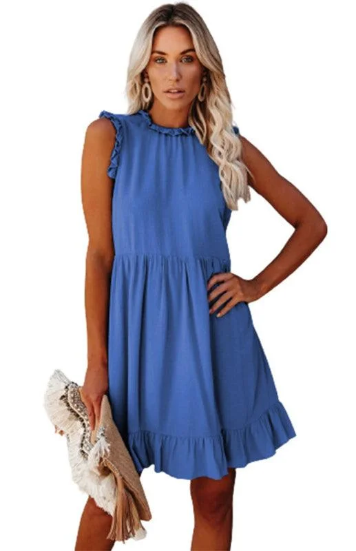 Warehouse Sale Sleeveless Halter Neck Ruffle Dress