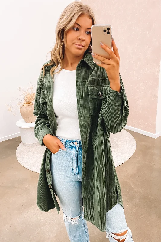 Big Discounts Alyssa Cord Shacket Dark Green