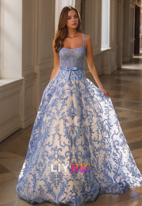 Discount Days Scoop Spaghetti Straps Appliques A-Line Prom Dress