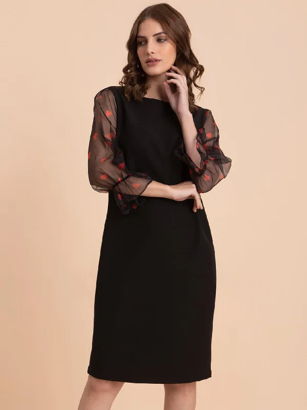 Don't Wait Organza Ruffle Sleeves Dress - Black