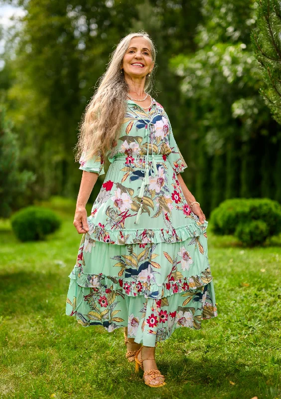 Agny Green Flowers Dress