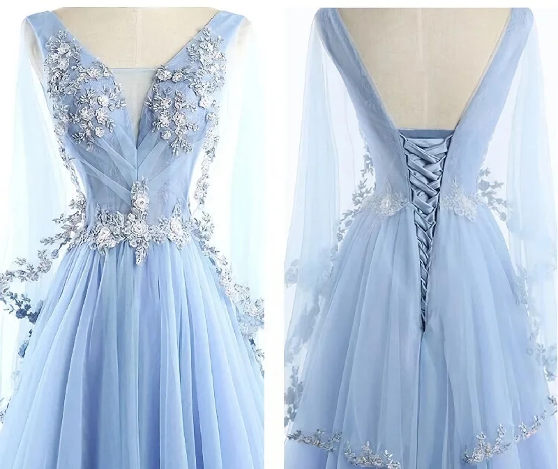 Instant Savings Beautiful Tulle Light Blue Floor Length Prom Dress, New Party Dress