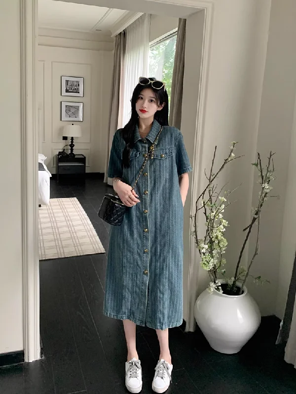 Plus Size Korean Denim Shirt Dress